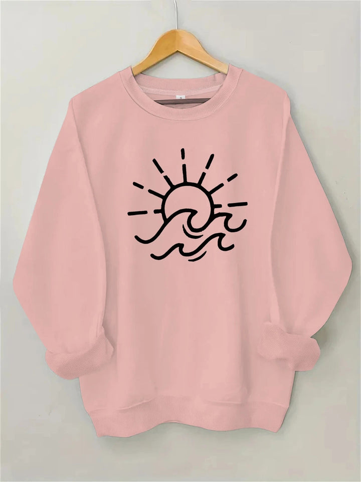 Sweat-shirt pour femmes avec motif créatif de soleil et de vagues