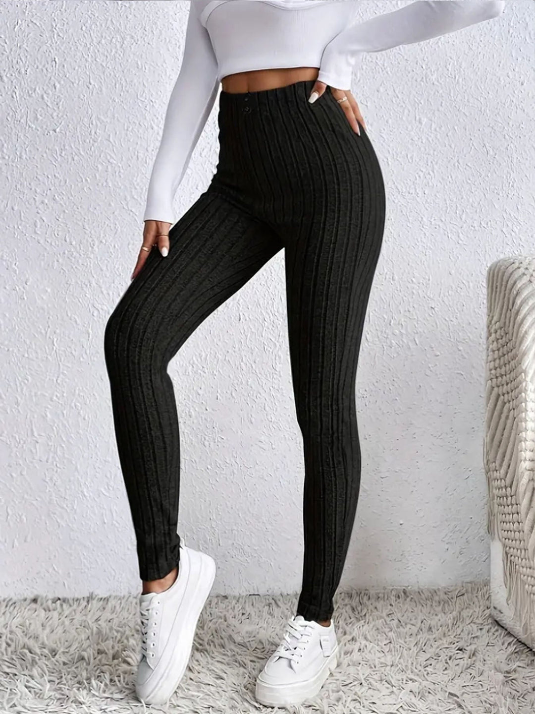 Leggings en maille côtelée taille haute pour femmes