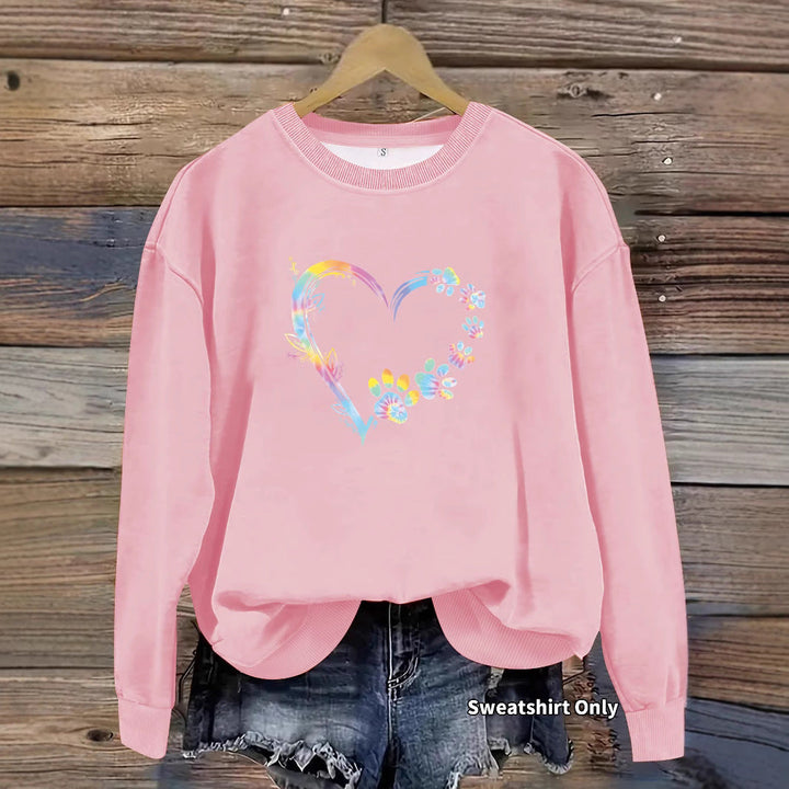 Sweat-shirt pour femmes avec design de cœur floral et coupe confortable