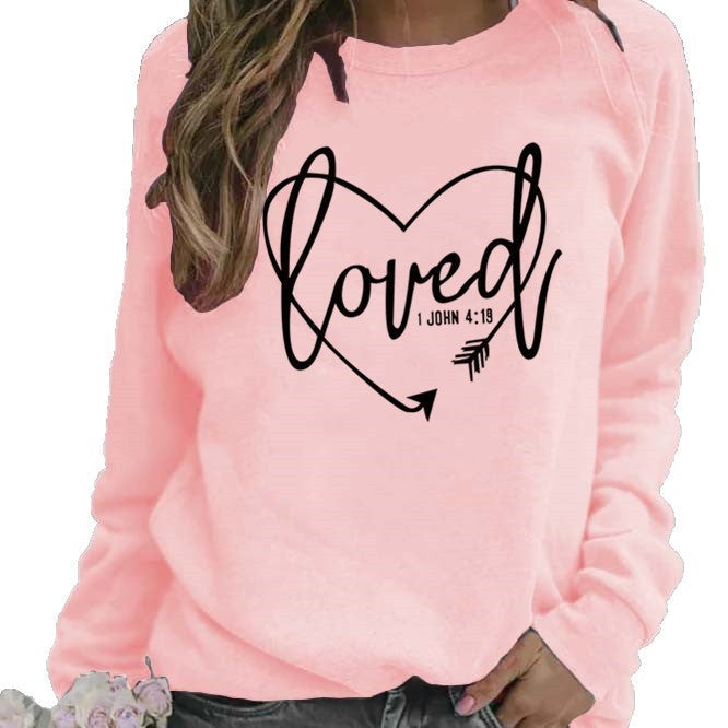 Sweatshirt pour femmes avec impression en forme de cœur et message inspirant