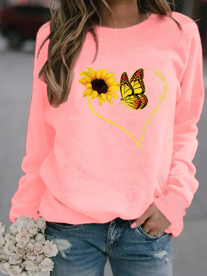 Sweatshirt pour femmes avec motif graphique de papillon et de tournesol