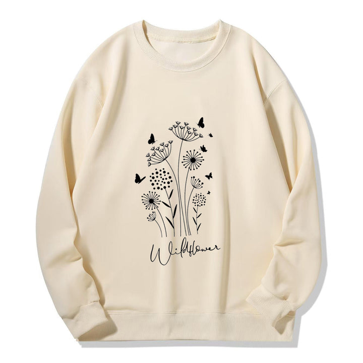 Sweatshirt pour femmes avec imprimé floral de fleurs sauvages et doublure douillette