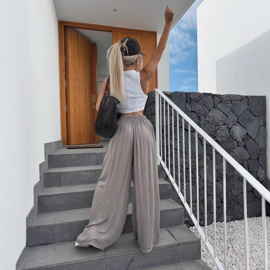 Pantalon Palazzo aérien pour femmes avec taille élastique et coupe ample