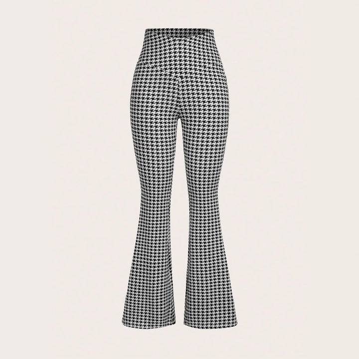 Pantalon évasé élégant pour femmes avec un design classique pied-de-poule