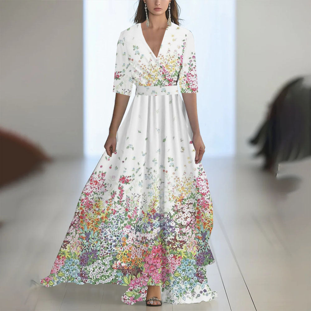 Fenina - Robe maxi à manches longues en chiffon fleuri