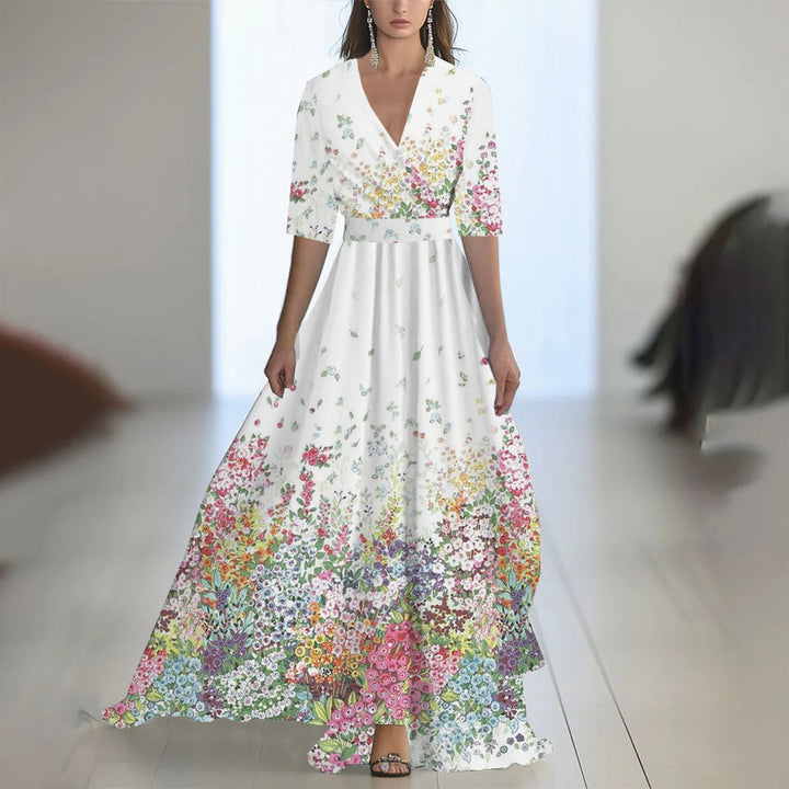 Fenina - Robe maxi à manches longues en chiffon fleuri