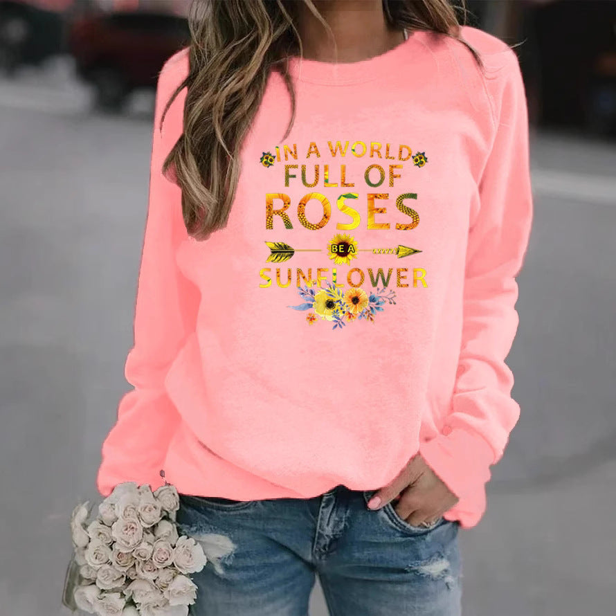Sweat-shirt pour femmes avec motif inspirant et décoration florale