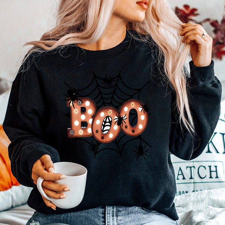 Sweatshirt pour femmes avec design créatif de toile d'araignée Halloween
