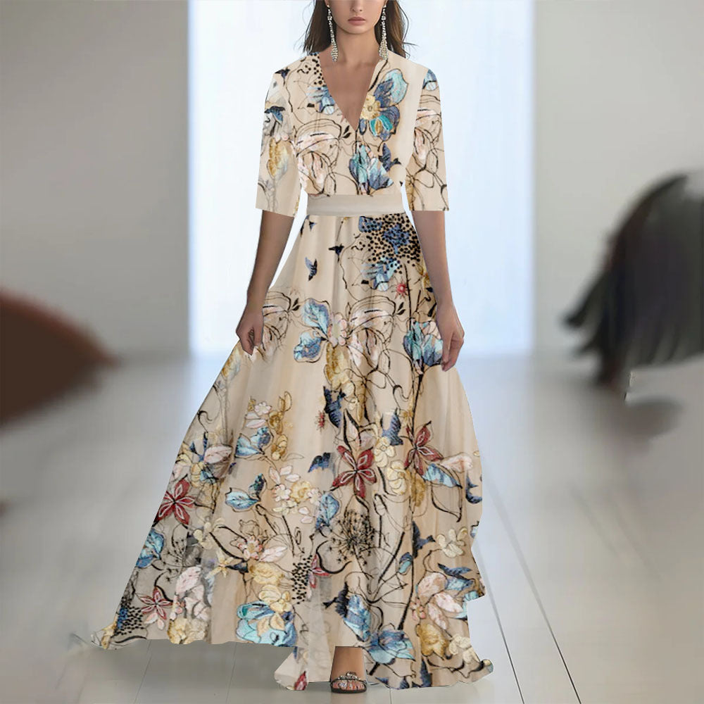 Fenina - Robe maxi à manches longues en chiffon fleuri