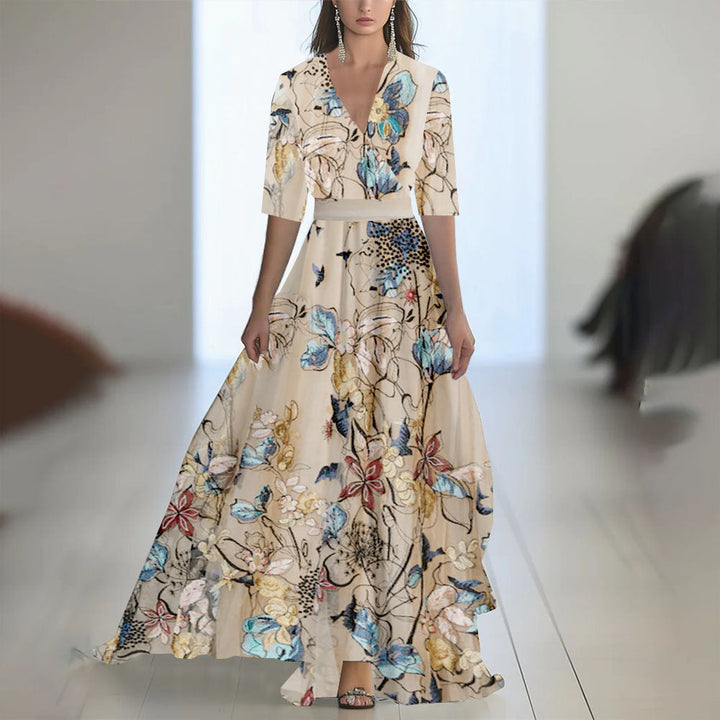 Fenina - Robe maxi à manches longues en chiffon fleuri