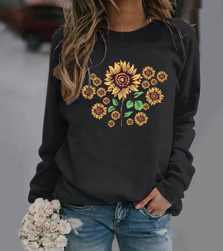 Sweatshirt pour femmes avec motif floral de tournesol et coupe confortable
