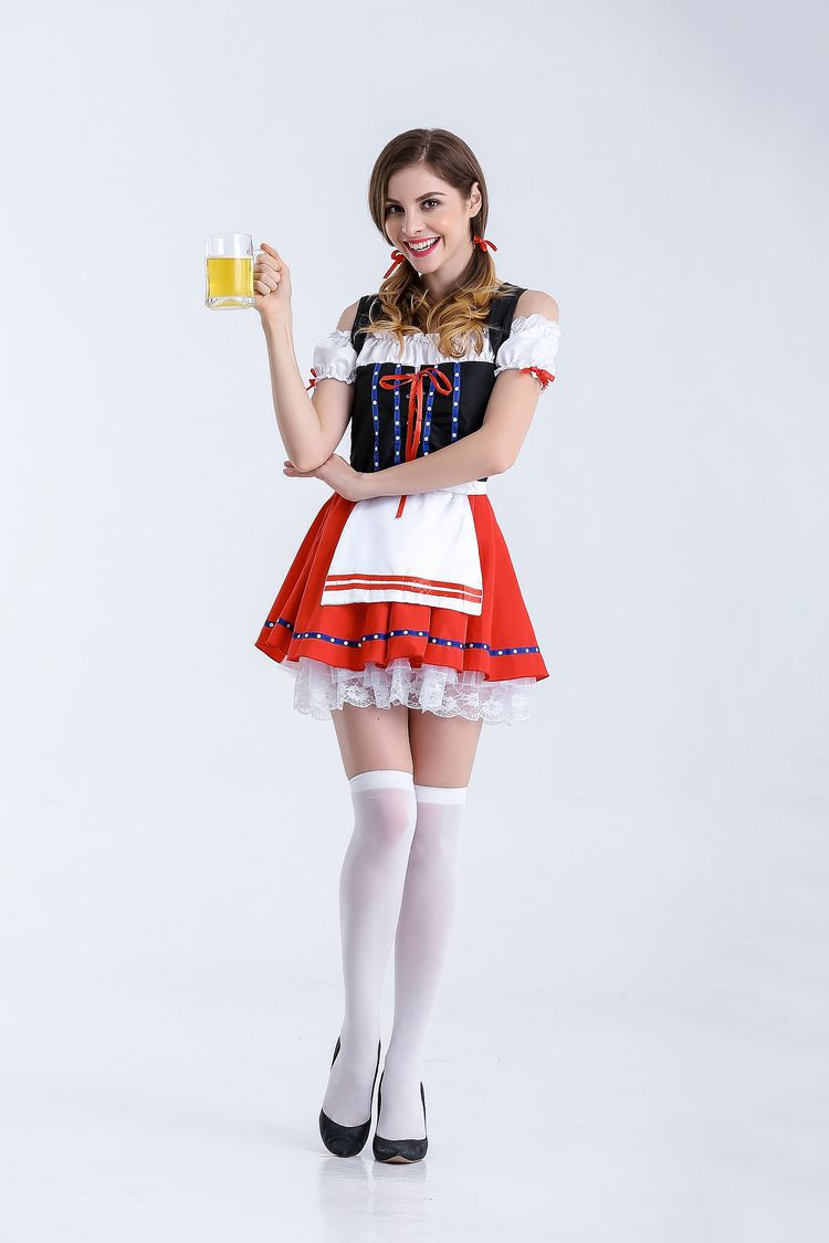 Robe Dirndl Mini Rouge pour Femmes Oktoberfest