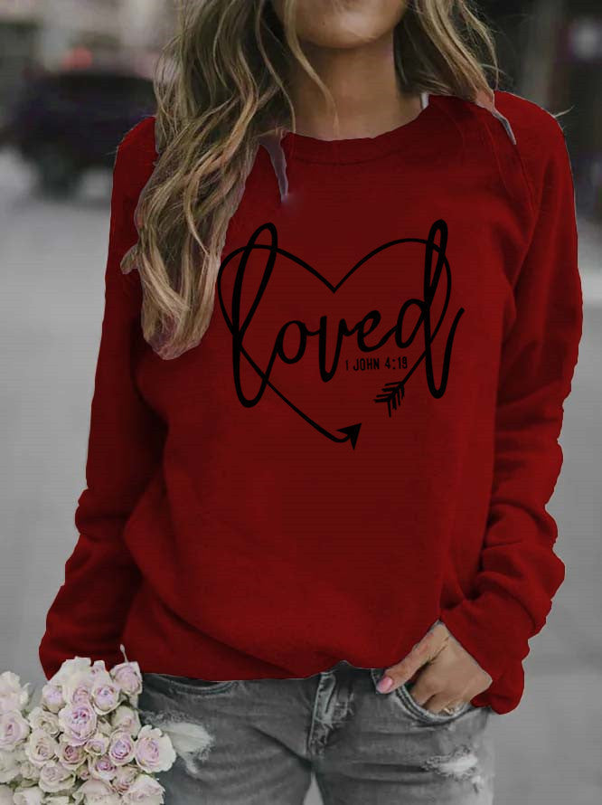 Sweatshirt pour femmes avec impression en forme de cœur et message inspirant