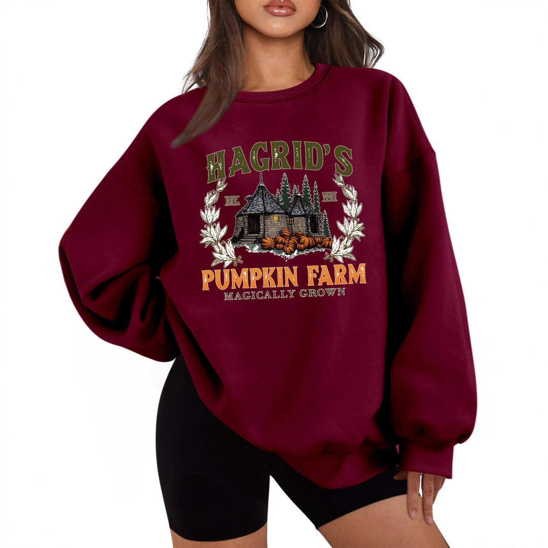 Sweatshirt pour femmes avec un col rond confortable et un motif de citrouille automnal