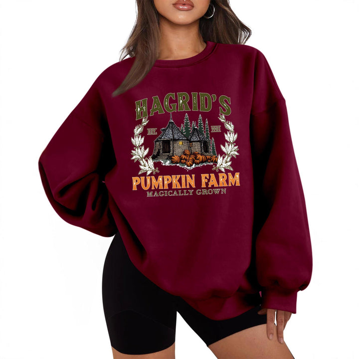 Sweatshirt pour femmes avec un col rond confortable et un motif de citrouille automnal