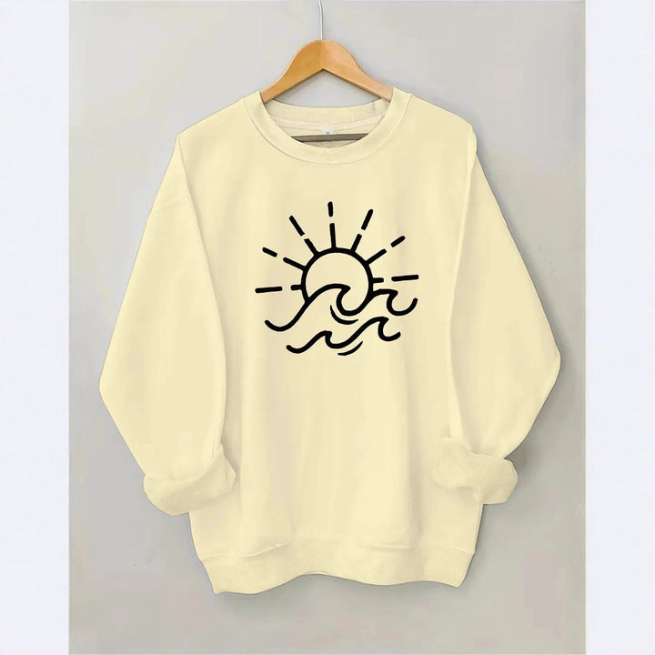 Sweat-shirt pour femmes avec motif créatif de soleil et de vagues
