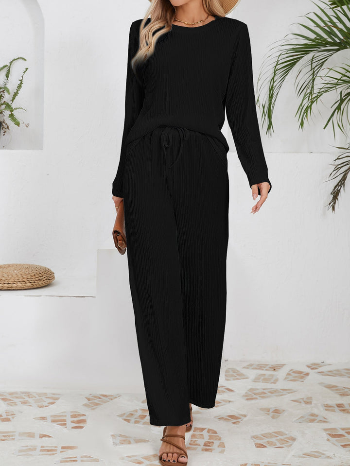 Ensemble décontracté et confortable pour femmes avec texture côtelée et taille élastique