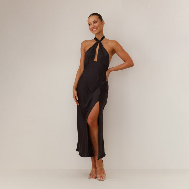 Robe de soirée maxi à col halter pour femmes