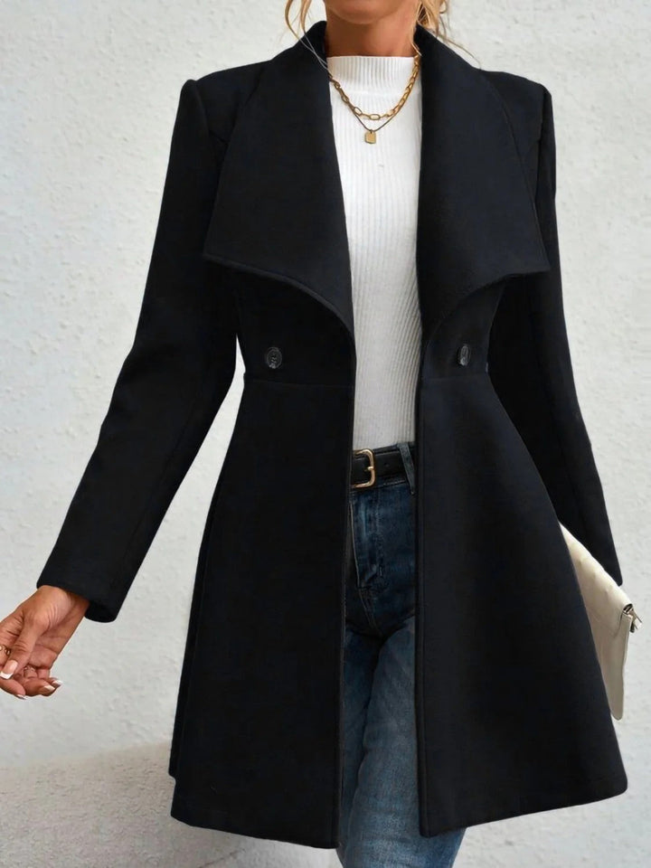 Manteau en laine élégant pour femmes avec revers à la mode et double boutonnage