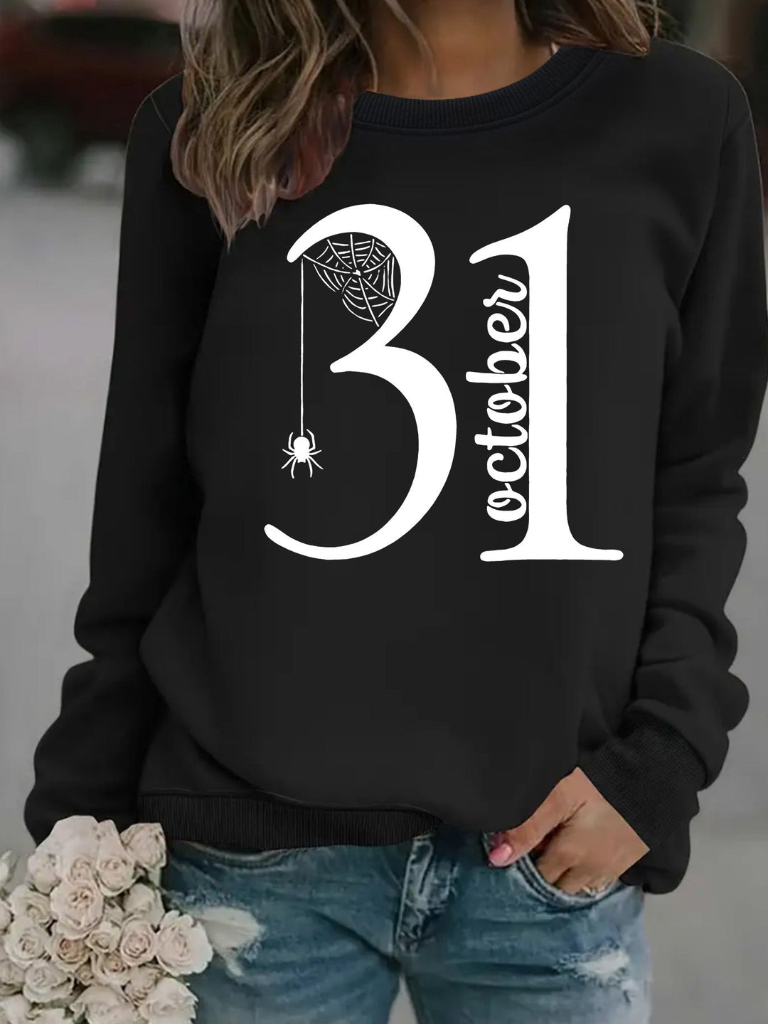 Sweatshirt pour femmes avec motif Halloween créatif et coupe confortable