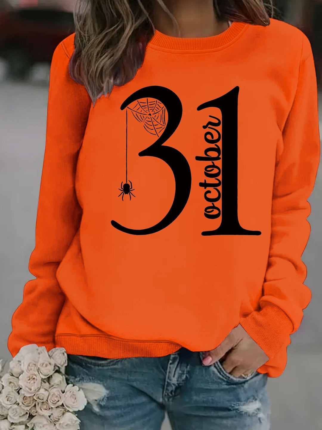 Sweatshirt pour femmes avec motif Halloween créatif et coupe confortable