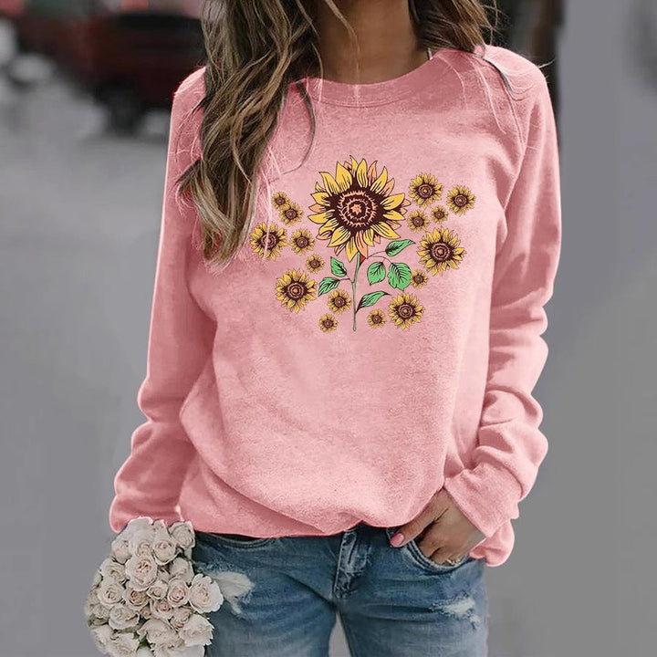 Sweatshirt pour femmes avec motif floral de tournesol et coupe confortable