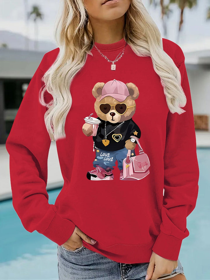 Sweatshirt pour femmes avec un motif unique de ours en cartoon et une inscription à la mode