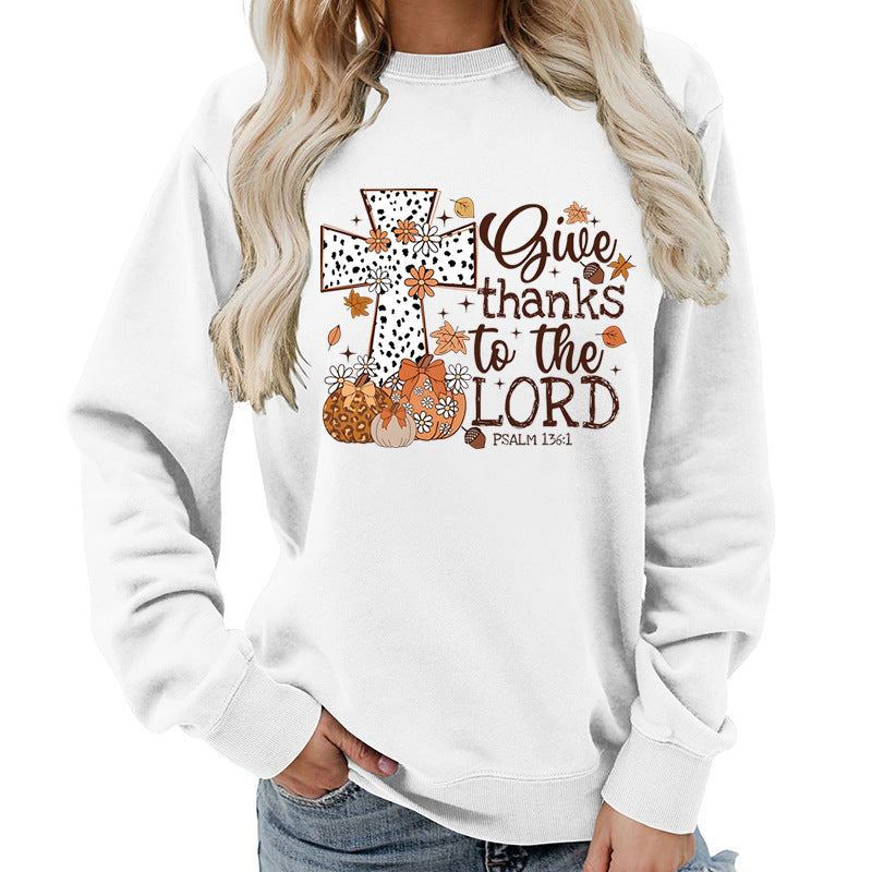 Sweat-shirt pour femmes avec impression créative de croix et design automnal
