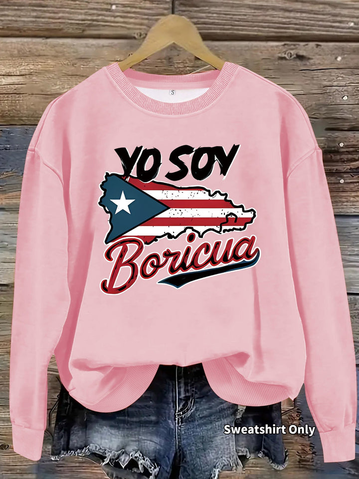 Sweat-shirt pour femmes avec design créatif de Porto Rico et coupe décontractée