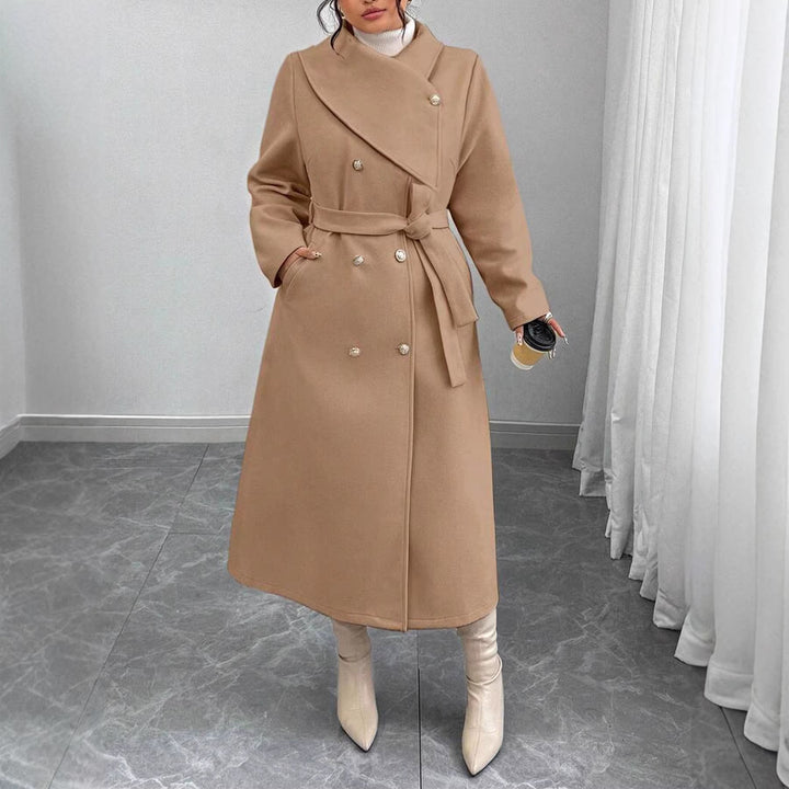 Manteau en laine élégant et réchauffant pour femmes avec double boutonnage et ceinture