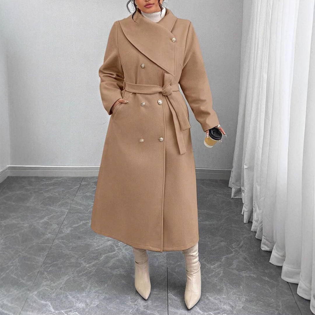 Manteau en laine élégant et chaud pour femmes avec double boutonnage et ceinture