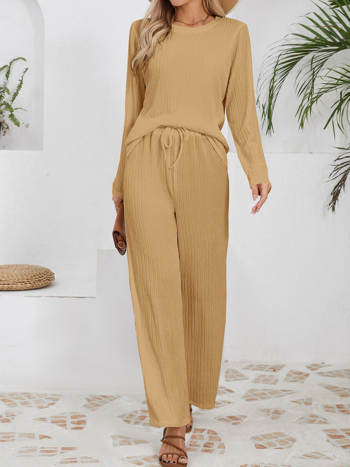 Ensemble décontracté et confortable pour femmes avec texture côtelée et taille élastique