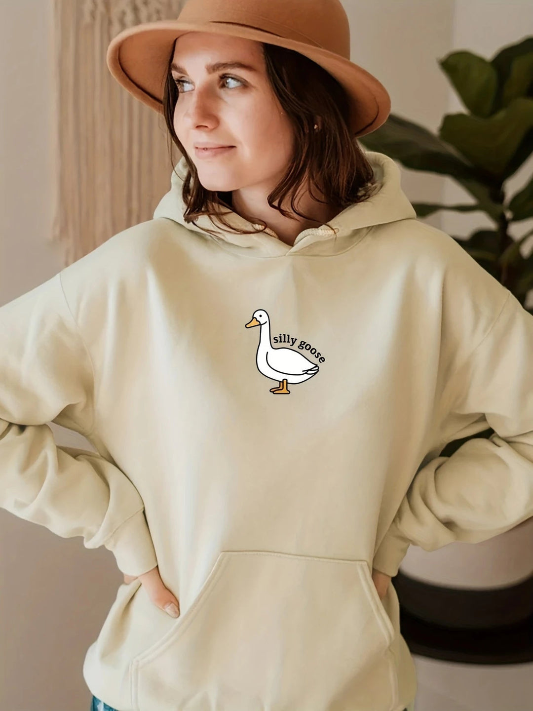 Sweat à capuche pour femmes avec un motif de canard créatif et intérieur en molleton doux