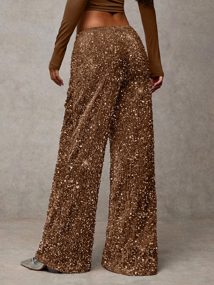 Pantalon palazzo extravagant pour femmes avec ornements en sequins