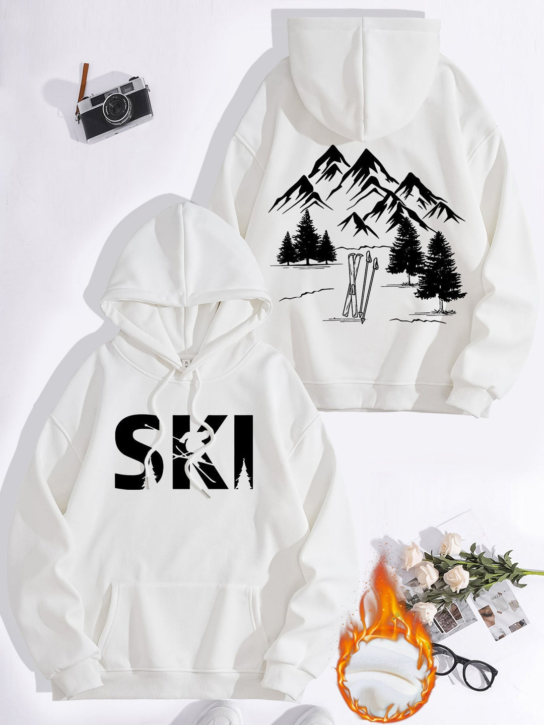 Sweat à capuche pour femmes avec un design artistique de ski et une coupe confortable