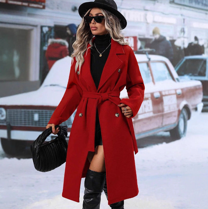 Manteau oversized élégant pour femmes avec double boutonnage et ceinture chic