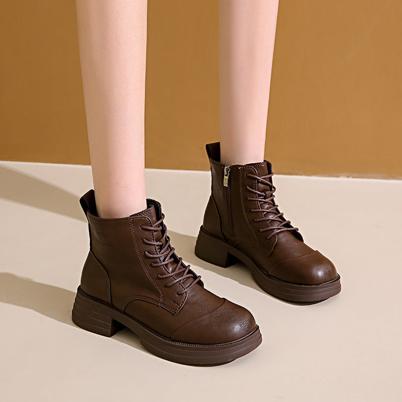 Bottines à lacets stylées pour femmes avec fermeture éclair et profil robuste