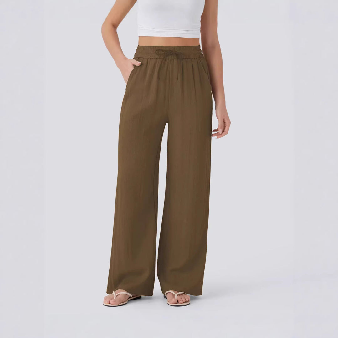 Pantalon Palazzo large pour femmes avec taille élastique et poches pratiques
