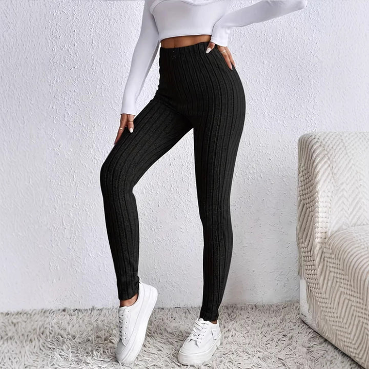 Leggings en maille côtelée taille haute pour femmes