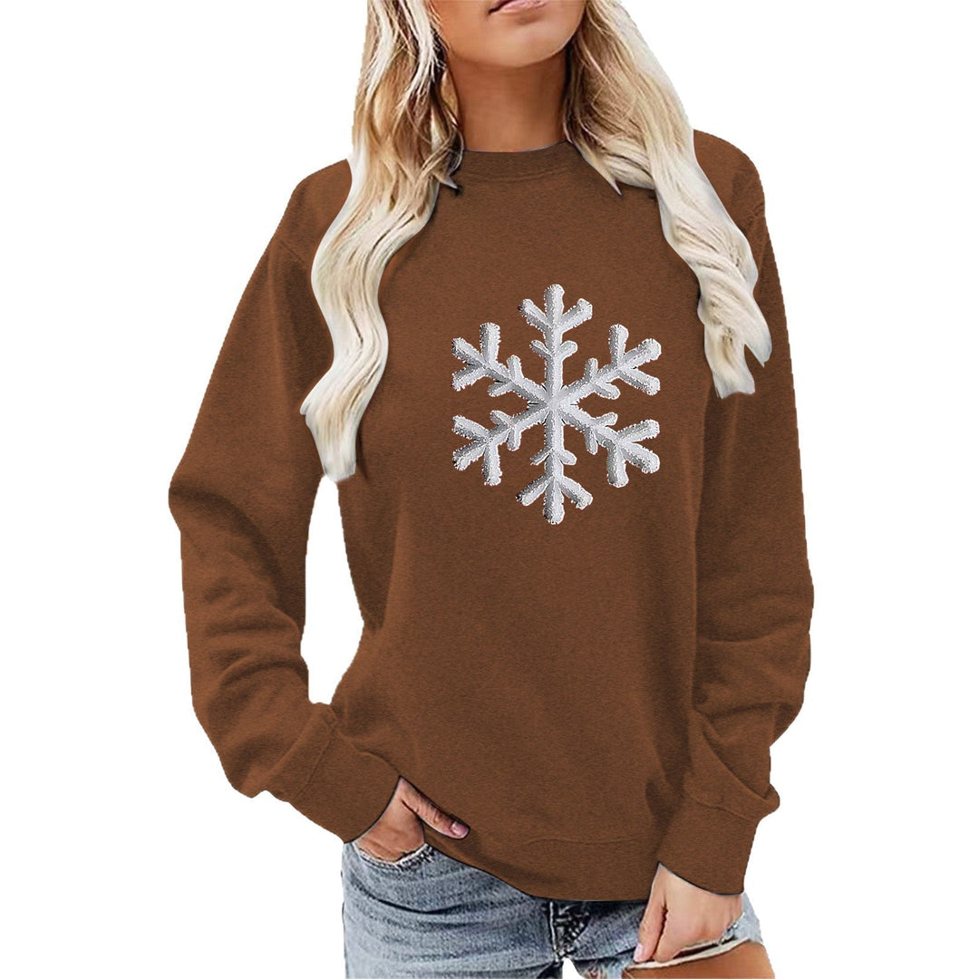 Sweatshirt pour femmes avec motif de flocon de neige scintillant et coupe décontractée