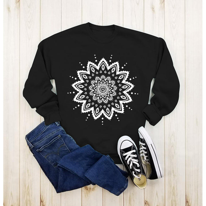 Sweat-shirt pour femmes avec design de mandala créatif et coupe décontractée
