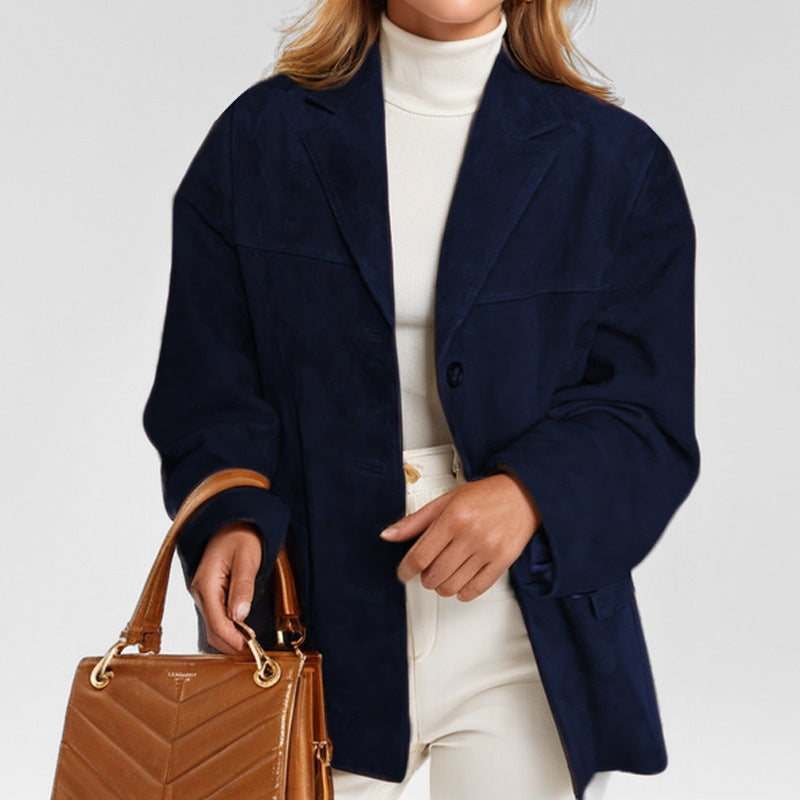 Blazer oversized élégant pour femmes en simili daim