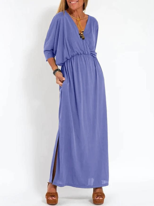 Robe maxi élégante pour femmes avec fente latérale et taille élastique