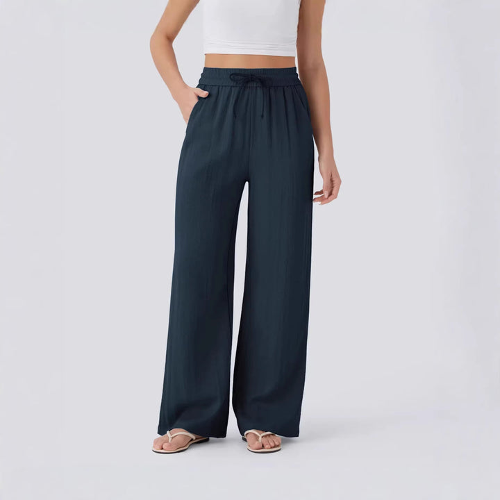 Pantalon Palazzo large pour femmes avec taille élastique et poches pratiques