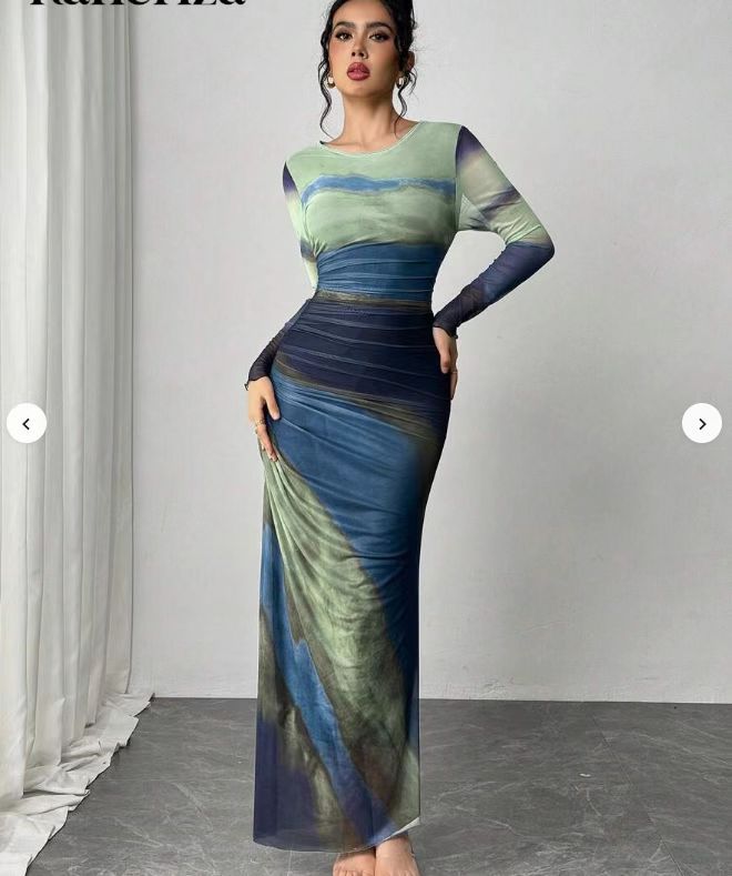 TORINA - Robe maxi imprimée confortable à manches longues et col rond