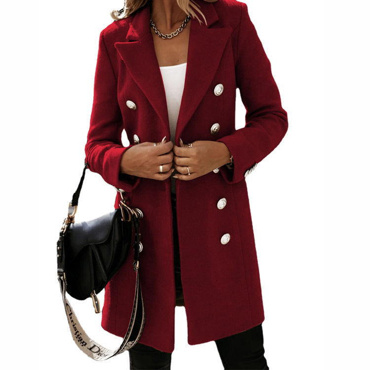 Manteau en laine élégant pour femmes avec double boutonnage et large revers
