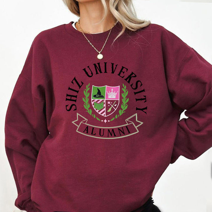 Sweatshirt Oversized Femme avec Emblème Universitaire et Coupe Décontractée