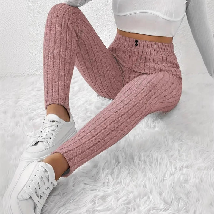 Leggings en maille côtelée taille haute pour femmes