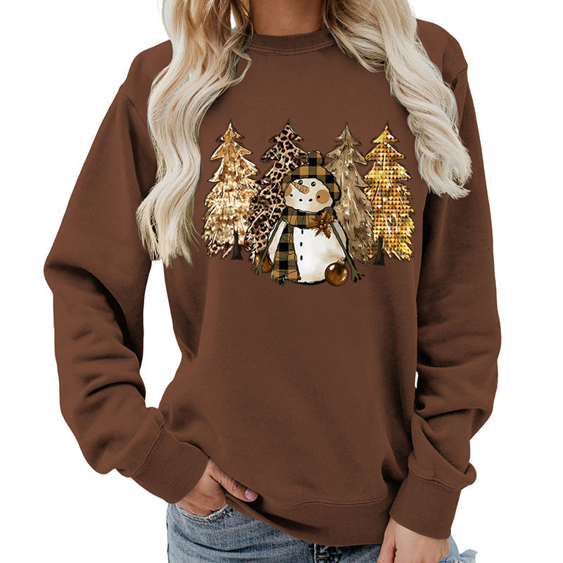 Sweat-shirt pour femmes avec design créatif de bonhomme de neige et doublure douce