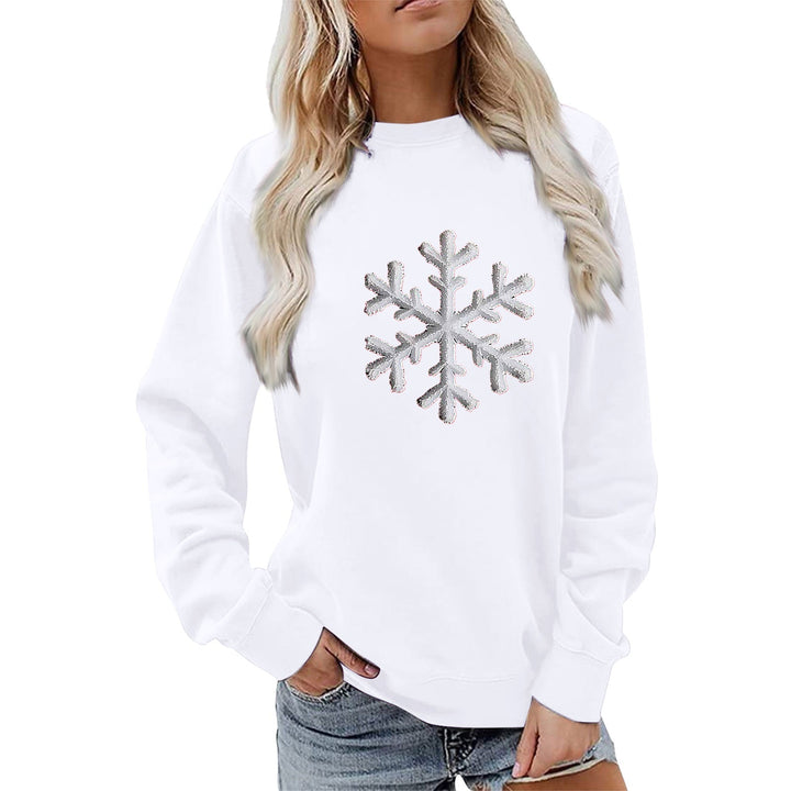 Sweatshirt pour femmes avec motif de flocon de neige scintillant et coupe décontractée